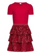 Dress S S Sequin Flounce Skirt Lindex Red