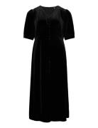Stretch Velvet Puff-Sleeve Midi Dress Lauren Women Black