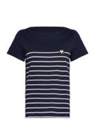 T-Shirt Boat Neck Stripe Tom Tailor Navy