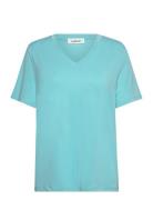 Slcolumbine Loose Fit V-Neck Ss Soaked In Luxury Blue