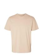 Slhaspen Print Ss O-Neck Tee W Noos Selected Homme Beige