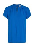 Metal Bar Short Sleeve Blouse Calvin Klein Blue