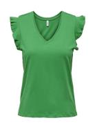 Onlmay Life S/S Frill V-Neck Top Box Jrs ONLY Green