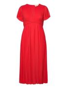 Pleated Vneck Midi Drs Michael Kors Red