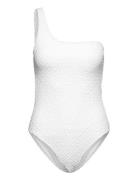 Asymmetrical Textured Swimsuit Mango White