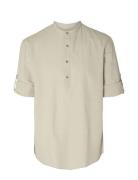 Slhregnew-Linen Shirt Tunic Ls Band Selected Homme Beige