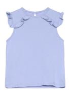 Frills Cotton T-Shirt Mango Blue