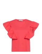100% Cotton T-Shirt With Ruffles Mango Red