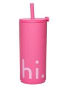 Travel Cup With Straw With Soft Coating Design Letters Pink