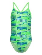 Puma Swim Girls Printed Swimsuit 1P Puma Swim Green
