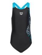 Girl's Arena Vortex Swimsuit V Back Black-Turquois Arena Black