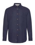 Akleif L/S Cot/Linen Shirt Anerkjendt Navy