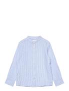 Striped Mandarin-Collar Linen Shirt Mango Blue