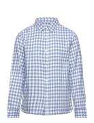 Gingham Check Cotton Shirt Mango Blue