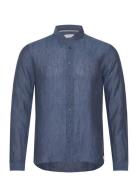 Standup Linen Slim Shirt Michael Kors Blue