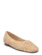 Square-Toe Braided Ballet Flats Mango Beige