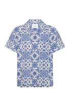 Tile Cotton Ss Shirt Les Deux Blue