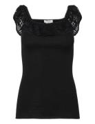 Silk Off Shoulder Top W/ Lace Rosemunde Black