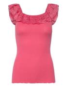Silk Off Shoulder Top W/ Lace Rosemunde Pink