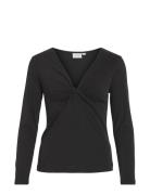 Vilullu V-Neck L/S Knot Top - Noos Vila Black