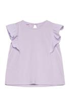 Short-Sleeved Ruffle T-Shirt Mango Purple