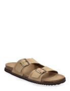 Split Leather Sandals With Buckle Mango Beige