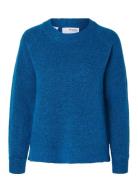 Slflulu Ls Knit O-Neck Noos Selected Femme Blue