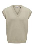 Onslusim Life Rlx 12 V-Neck Vest Knit ONLY & SONS Beige