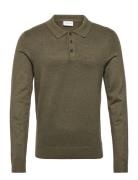 Long Sleeve Knitted Poloshirt Lindbergh Khaki