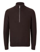 Slhaxel Ls Knit Half Zip Selected Homme Brown