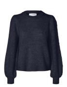 Slflulu Ls Knit Rib O-Neck Noos Selected Femme Navy