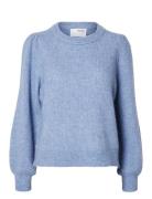 Slflulu Ls Knit Rib O-Neck Noos Selected Femme Blue