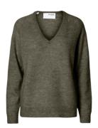 Slflulu New Ls Knit V-Neck B Noos Selected Femme Khaki