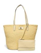 Leather-Trim Straw Large Brie Tote Bag Lauren Ralph Lauren Yellow