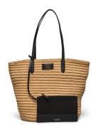 Leather-Trim Straw Large Brie Tote Bag Lauren Ralph Lauren Brown