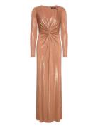 Twist-Front Foil-Print Jersey Gown Lauren Ralph Lauren Gold