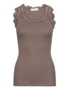 Rwbabette Sl U-Neck Long Lace Top Rosemunde Brown