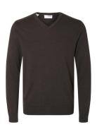 Slhberg Ls Knit V-Neck Noos Selected Homme Brown