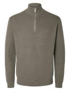 Slhdane Ls Knit Structure Half Zip Noos Selected Homme Grey