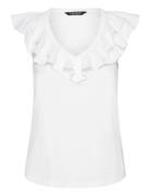 Ruffle-Trim Slub Jersey Sleeveless Tee Lauren Ralph Lauren White