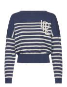 Logo Striped Cotton Boatneck Sweater Lauren Ralph Lauren Blue