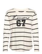 Sequined-Logo Jersey Long-Sleeve Tee Lauren Ralph Lauren Cream