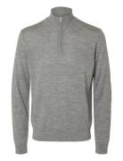 Slhtray Ls Knit Merino Half Zip Noos Selected Homme Grey