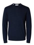 Slhtray Ls Knit Merino Crew Neck Noos Selected Homme Navy