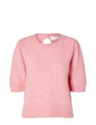 Slflulu Ss Open Back Knit O-Neck Noos Selected Femme Pink