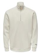 Onsriley Reg 1/4 Zip High Neck Swt Vd ONLY & SONS White