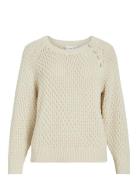 Vijosmira O-Neck L/S Button Knit Top Vila Beige