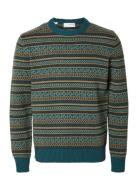 Slhfade Ls Knit Fairisle Crew Neck Selected Homme Green