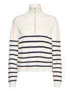 Striped Sweater With Zip Mango White