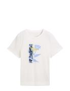 T-Shirt Crew Neck Artwork Tom Tailor White